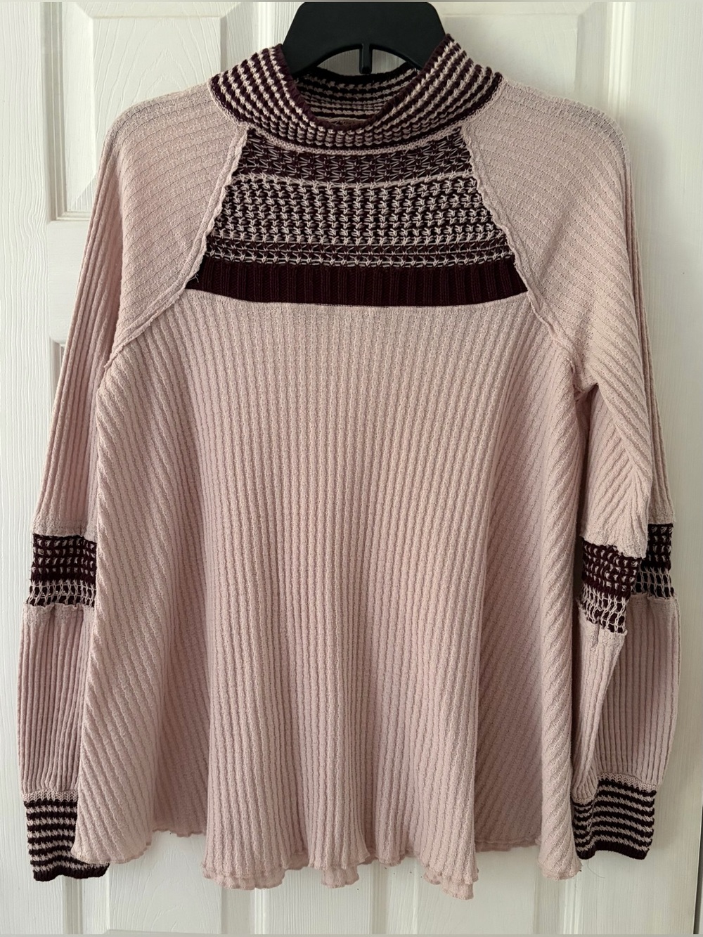 Free People Light Purple Ribbed Turtleneck Sweater with Dark Purple Contrast